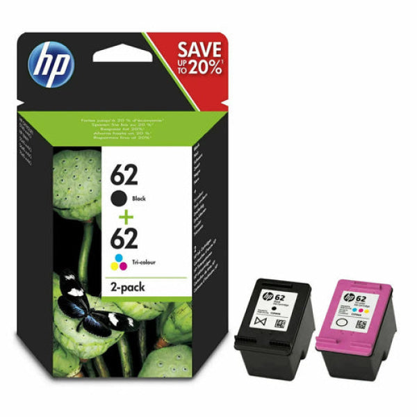 Genuine Hp #62 Original Ink Cartridges Value Pack [1Bk 1Cl] Black & Tri-Colour Multipack [N9J71Ae]