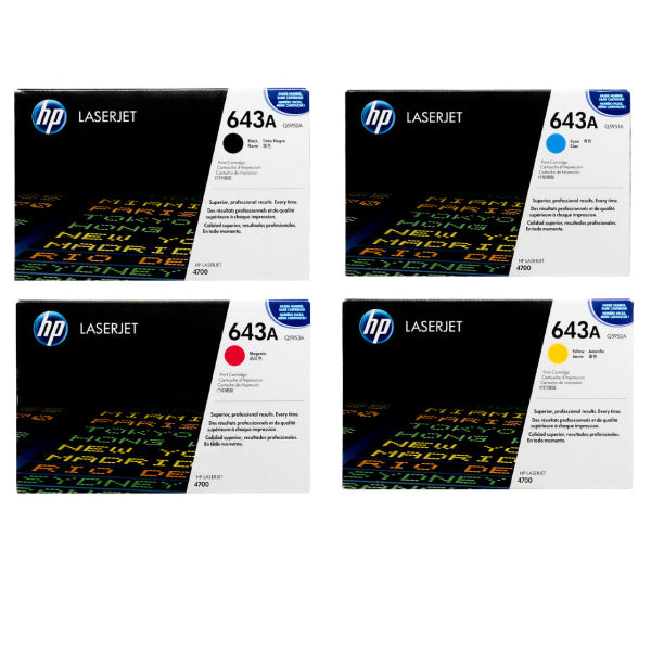 Genuine Hp 643A Bk/c/m/y Toner Set For Laserjet 4700/4700Dn (11K Yield) Q5950A-Q5953A Eol Cartridge