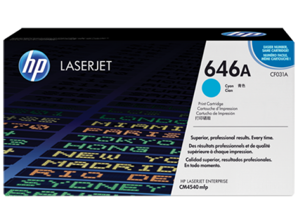 HP 646A CYAN TONER 12500 PAGE YIELD FOR CLJ CM4540 CF031A