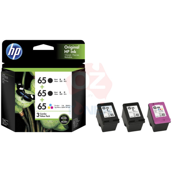Genuine Hp #65 Black & Colour 3 Pack Combo (120P + 100P) For Deskjet 2620/Envy 5034 [3Yp10Aa]