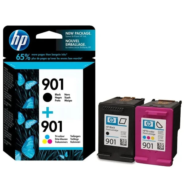 Genuine Hp #901 Black + 901 Colour Ink Set For J4500/4580/4640 (200/360 Pages) [Cc656Aa + Cc653Aa]