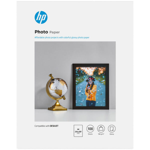 Genuine Hp A4 Gloss Photo Paper 100X Pack 180Gsm (210X297Mm) [9Rr56A]