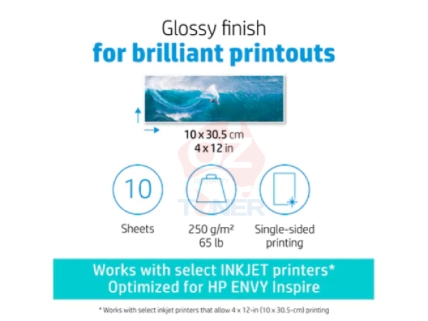 Genuine Hp Advanced Gloss Photo Paper 10X Sheets 4X12 Inch/10X30.5Cm/250Gsm [49V51A]