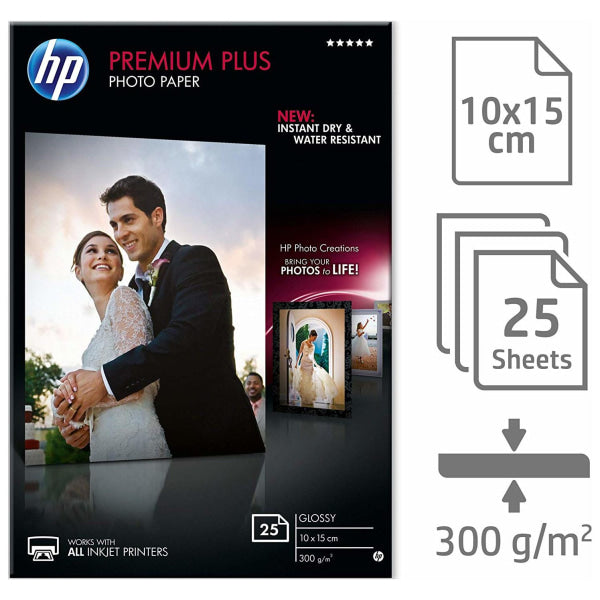 Genuine Hp Cr677A Premium Plus A6 Glossy Photo Paper 25X Sheet 300Gsm (10X15Cm) Paper