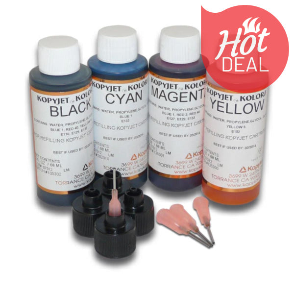 Genuine Kopyjet Kolors C/M/Y/K Edible Cake Refill Ink Bottle Set (68Ml X4) For Canon/Epson Printers