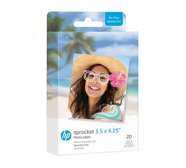 Hp 3.5 X 4.25” Zink Sticky-Backed Photo Paper For Sprocket 3X4 Printer Hpiz3X420 (20X Pack)