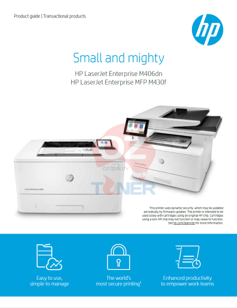 Hp Laserjet Enterprise M406Dn A4 Mono Laser Printer[3Pz15A] + 3-Year Nbd Wty Bundle 210324 Bulk