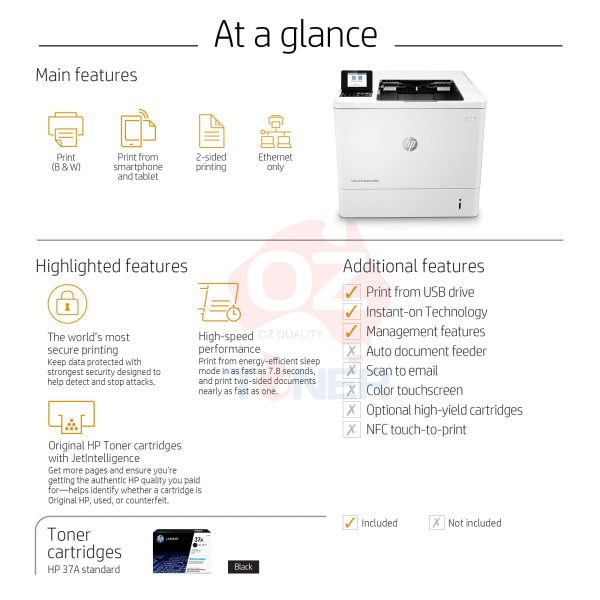 Hp Laserjet Enterprise M607Dn Network Monochrome Laser Printer+Duplexer 55Ppm [K0Q15A] Printer Mono