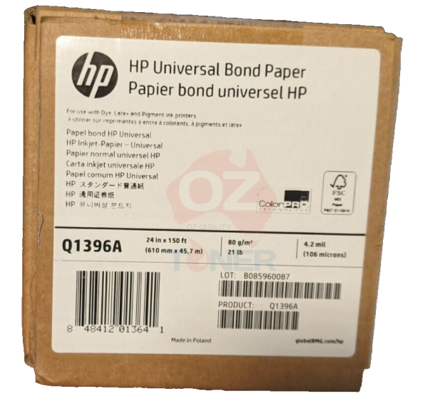 Hp Q1396A Universal Uncoated Bond Paper 80Gsm [610Mm X 45.7M] For Use In Dye And Pigment Printers