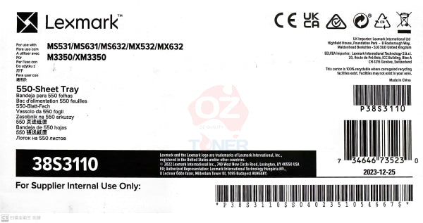 Lexmark 550-Sheet Paper Tray For M3350 Xm3350 Mx632Adwe Ms632Dwe Mx532Adwe Ms531Dw [38S3110]