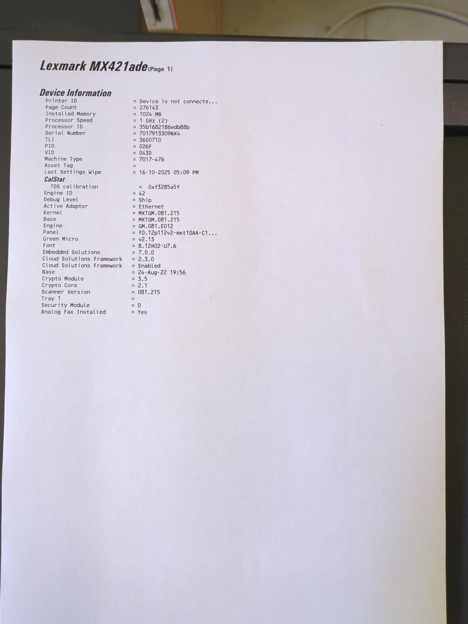 M＆Iページ Lexmark MX421ade A4 Mono Multifunction Laser Printer 40PPM | Used