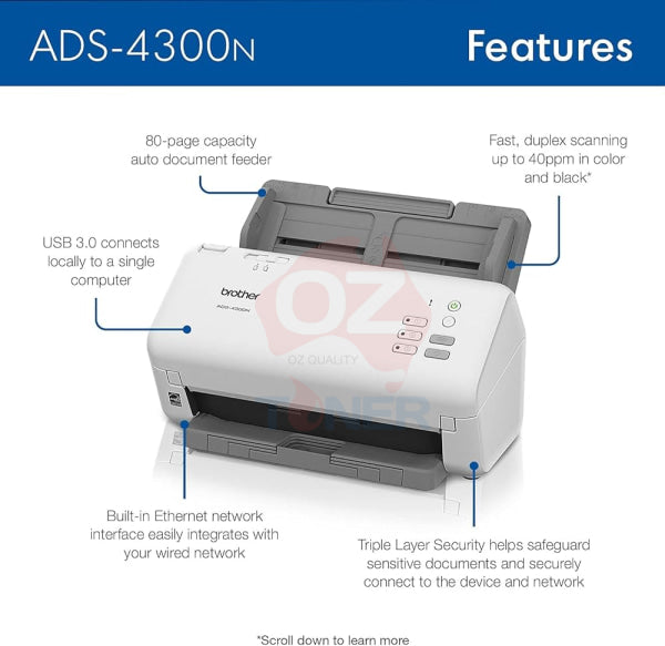 *New!* Brother Ads-4300N A4 Professional Desktop Document Scanner + Adf 40Ppm Scanner