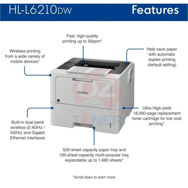 *New* Brother Hl-L6210Dw A4 High Speed Wireless Business Mono Laser Printer [Hll6210Dw] Single