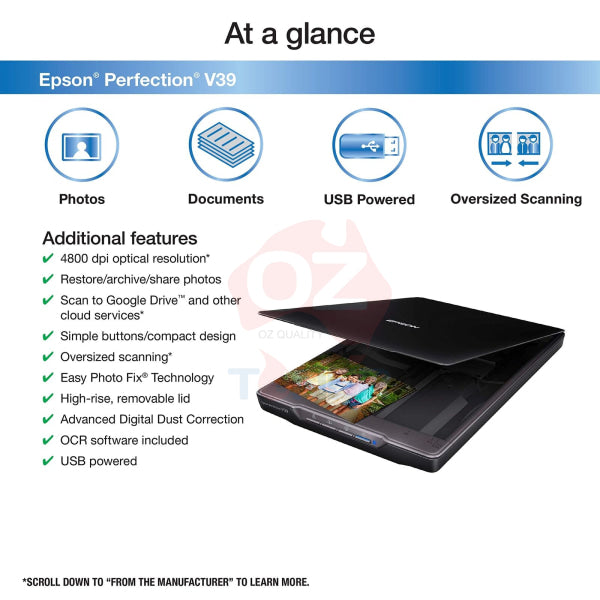 Epson Perfection V39 Flatbed Portable Photo A4 Led Scanner 4800Dpi Pn:b11B232501