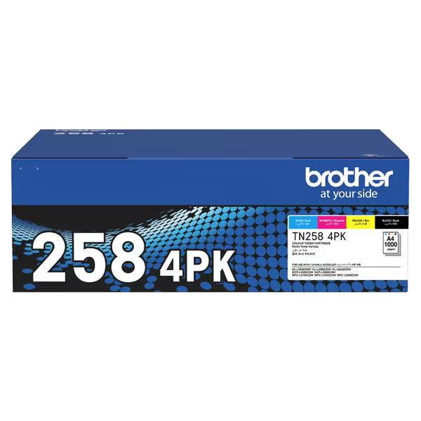 *New!* Genuine 4X Pack Brother Tn258 C/M/Y/K Toner Set For Hl-L3240Cdw L3280Cdw L8240Cdw