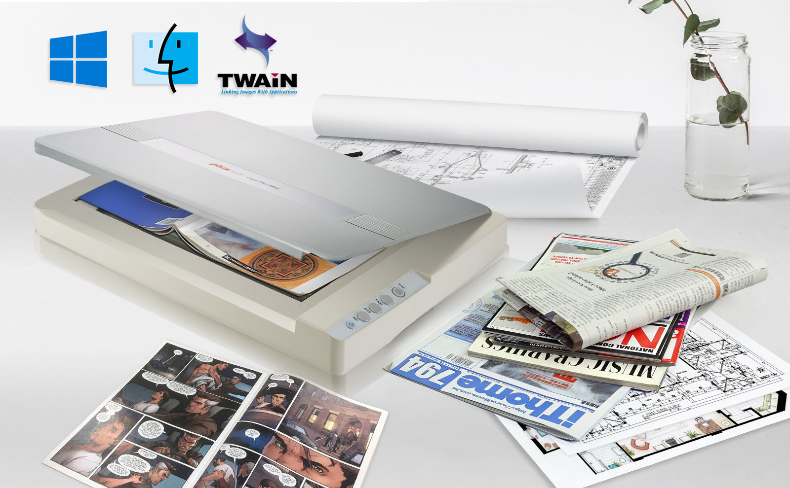 Plustek A3 Large Format Flatbed Color Book Document Scanner OpticSlim 1180 [OS1180]