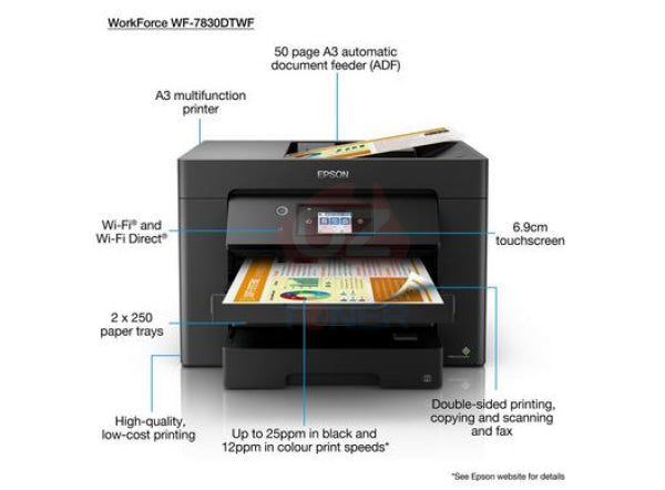 Epson Workforce Wf-7830 A3 Multifunction Printer+Fax [P/n:c11Ch68501] Wf7830 Inkjet Printer Multi