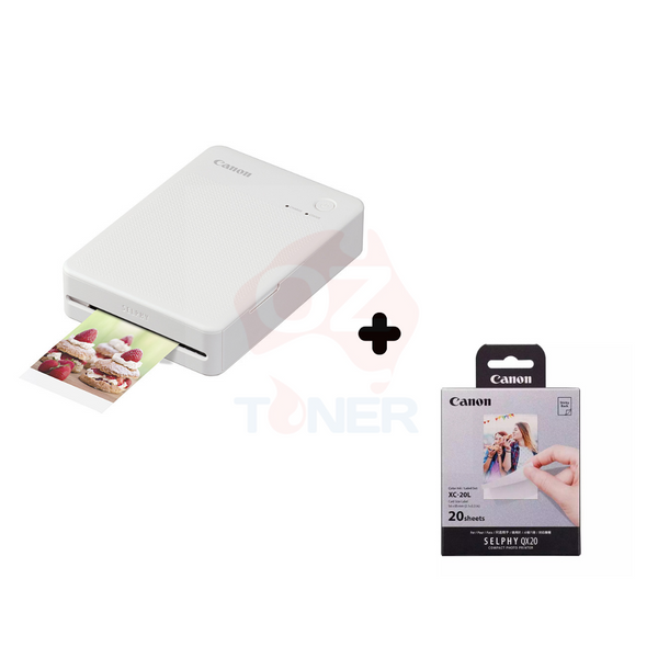 Bundle: Canon Selphy Square QX20 Photo printer QX20-WH WHITE + XC-20L Selphy Square Photo paper [20x sheets]