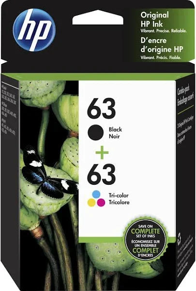 *Sale!* 2X Pack Genuine Hp #63 Black & Tri-Color Original Ink Cartridges Bundle [F6U62Aa + F6U61Aa]
