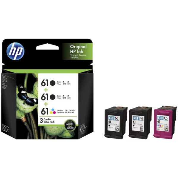 *Sale!* 3X Pack Genuine Hp 61 Black And Colour Ink Cartridges Bundle [3Yp08Aa] Cartridge