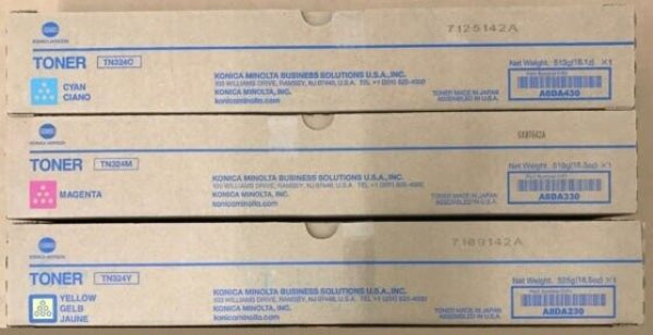 *Sale!* 3X Pack Genuine Konica Minolta Tn324C + Tn324M + Tn324Y Color Toner Set [A8Da290-A8Da490]
