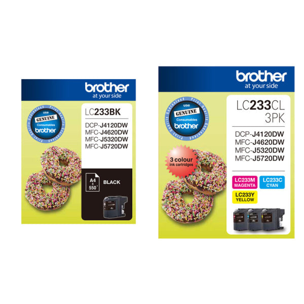 *Sale!* 4 Pack Genuine Brother Lc-233 C/M/Y/K Ink Set (1Bk 1C 1M 1Y) For