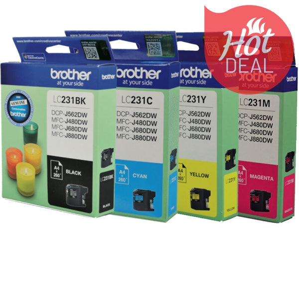 *Sale!* 4 Pack Genuine Brother Lc-231 Ink Set (1Bk 1C 1M 1Y) For Mfc-J480Dw/Mfc-J680Dw/Mfc-J880Dw