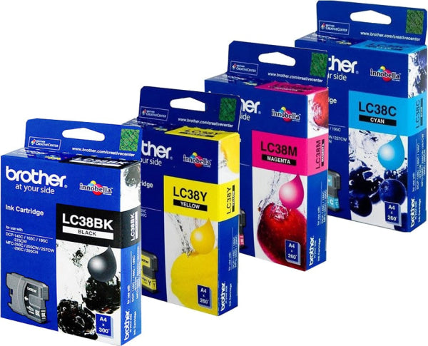 *Sale!* 4X Pack Genuine Brother Lc-38 Ink Cartridge Set (1Bk 1C 1M 1Y) [Lc38Bk + Lc38Cl3Pk] -