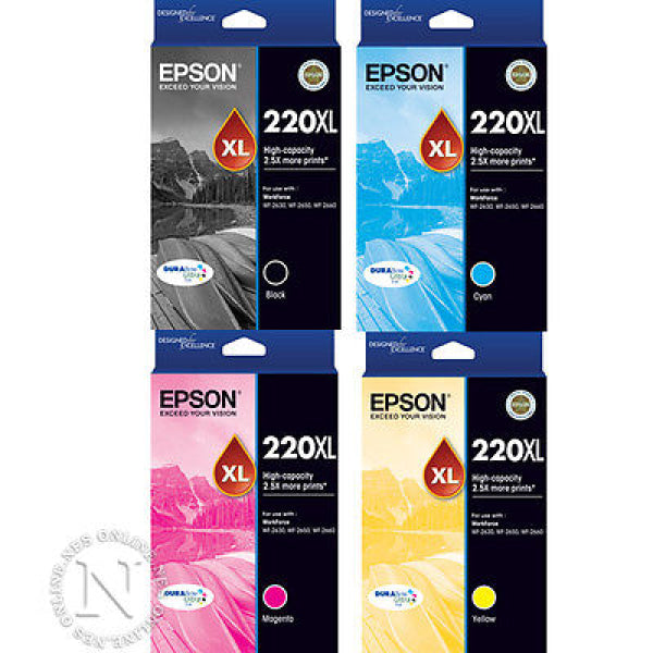 *Sale!* 4X Pack Genuine Epson #220Xl (C/M/Y/K) Ink Cartridge Set (1Bk 1C 1M 1Y) High Yield -