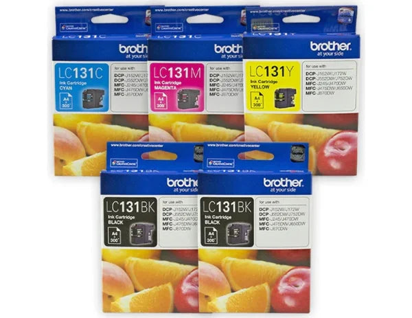 *Sale!* 5X Pack Genuine Brother Lc-131 C/M/Y/K Ink Cartridge Set + Extra Lc131Bk (2Bk 1C 1M 1Y)