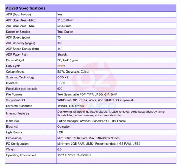 *Sale!* Avision Ad260 A4 Duplex Sheetfed Business Document Scanner 60Ppm [Avad260]