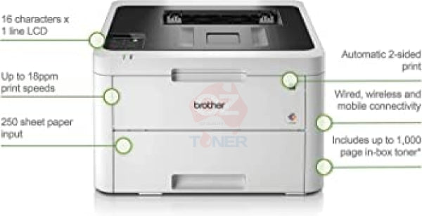 Brother HL-L3230CDW Color Laser A4 Wi-Fi Printer+Duplexer TN253/TN257 Toner