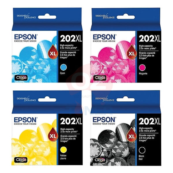 *Sale!* Genuine 4X Pack Epson 202Xl Ink Set (1Bk 1C 1M 1Y) High Yield For Xp5100/Workforce Wf2860