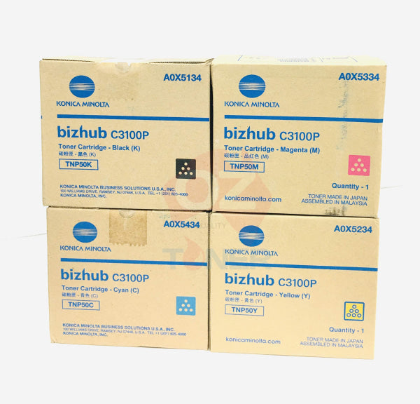 *Sale!* Genuine 4X Pack Konica Minolta Tnp50 C/M/Y/K Standard Yield Toner Cartridge Set For C3100P