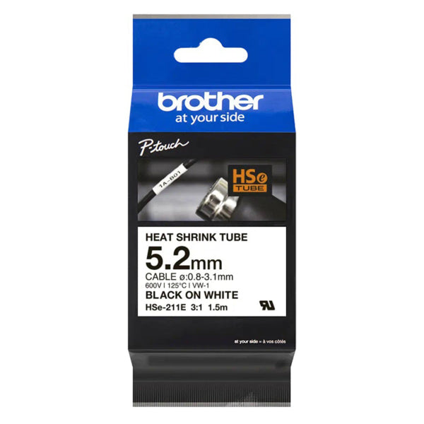 *Sale!* Genuine Brother Hse211E Heat Shrink Tube - Black On White 5.2Mm Labelling Tape Label