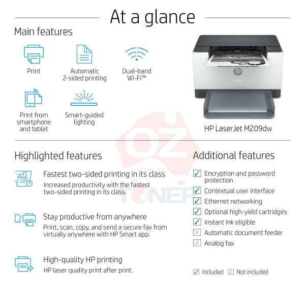 *Sale!* Hp Laserjet M209Dw A4 Wireless Mono Laser Duplex Printer W/ 134A Toner [Pn:6Gw62F] Single