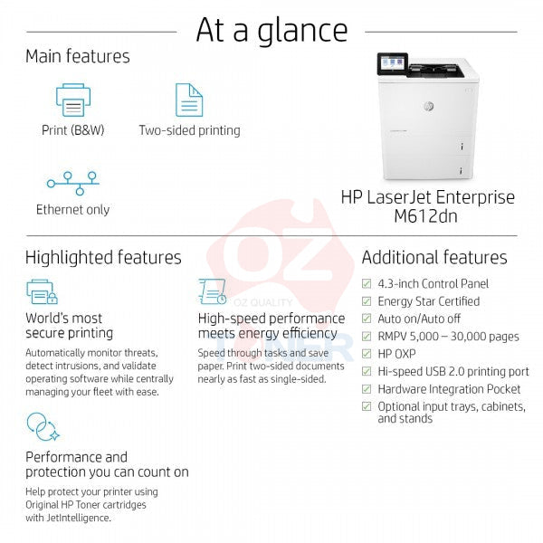 Hp Laserjet M612Dn Monochrome Printer 1200X1200Dpi A4 Wi-Fi 7Ps86A (Rrp $3382) Laser Mono Single