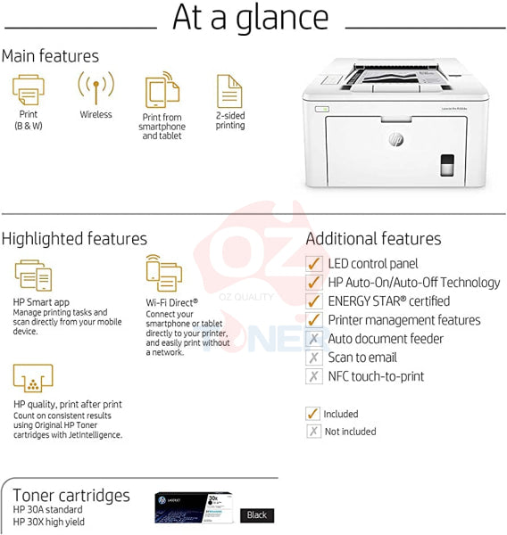 Hp Laserjet Pro M203Dw A4 Mono Laser Wireless Printer+Duplex 28Ppm [G3Q47A] Printer Single Function