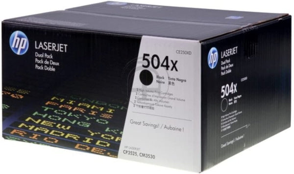 *Twin Pack* Genuine Hp Ce250Xd Black High Yield Toner Cartridge For Cm3530 Cm3530Fs Cp3525X