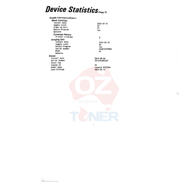 *Used* Lexmark Ms312Dn A4 Mono Laser Network Printer + Duplexer + Parallel Port 33Ppm + Bonus: