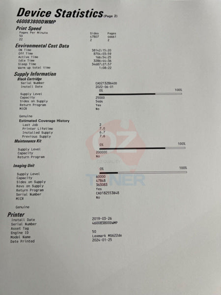*Used* Lexmark Ms622De A4 Duplex Monochrome Laser Printer 47Ppm Direct Usb [36S0514] (Rrp $1