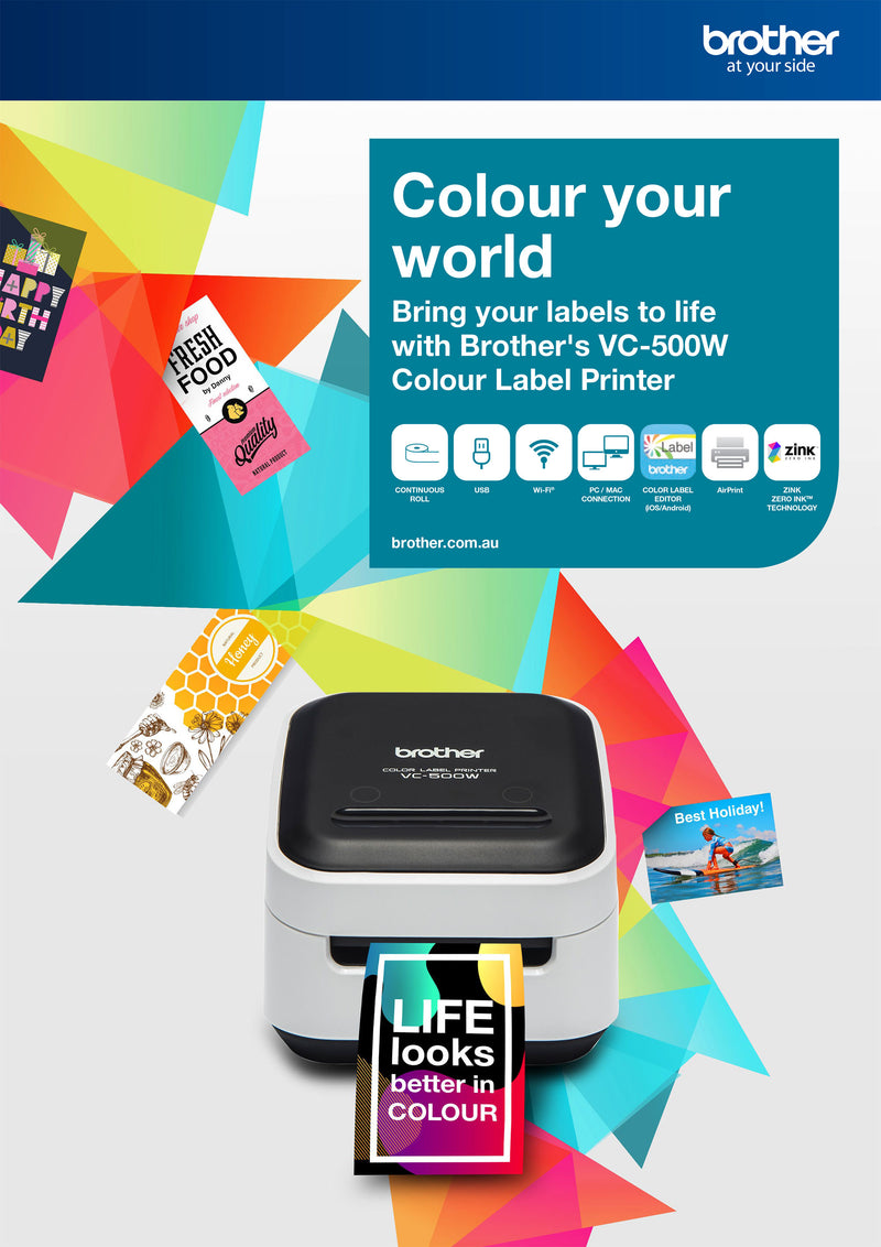 Brother VC-500W Wireless Zink Color Label & Photo Printer+AirPrint Color Labeller [VC500W]